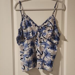 Zenobia Blue and White Floral Camisole With Adjustable Straps Juniors XL